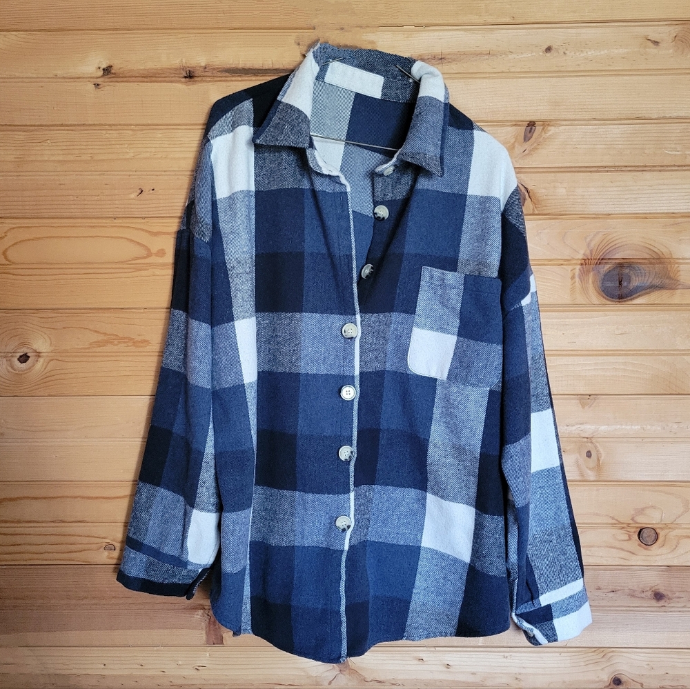Shacket Blue Plaid Button-Down, Size 2XL